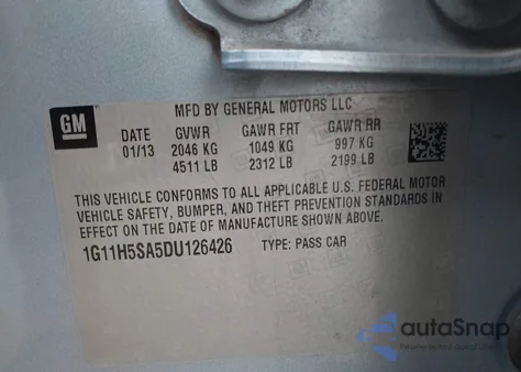 2013 Chevrolet Malibu 1Lz z USA, uszkodzony, nr VIN 1G11H5SA5DU126426